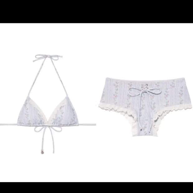 글로니 프릴 비키니 탑 쇼츠 스카이블룸 M