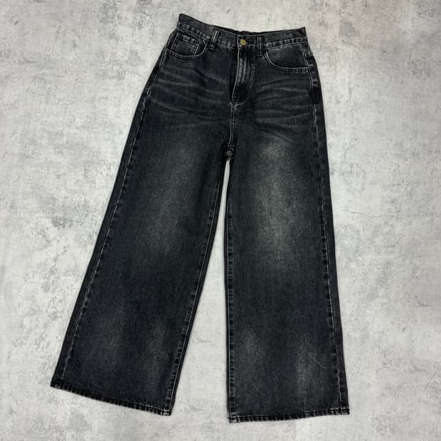 BONELESS 흑청워싱 와이드팬츠