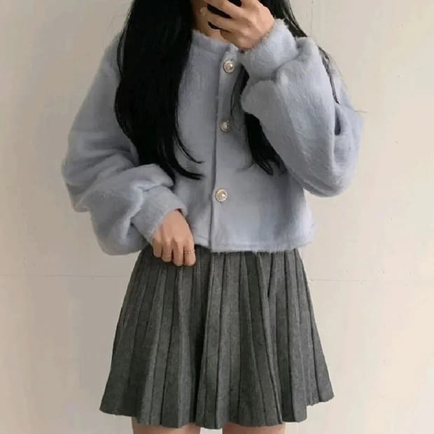 진주 버튼 크롭 가디건