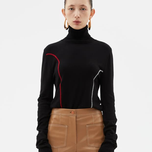 앤더슨벨 포 우먼 콘트라스트 워머 터틀넥 블랙 니트