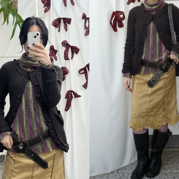 Pom buttons knit cardigan