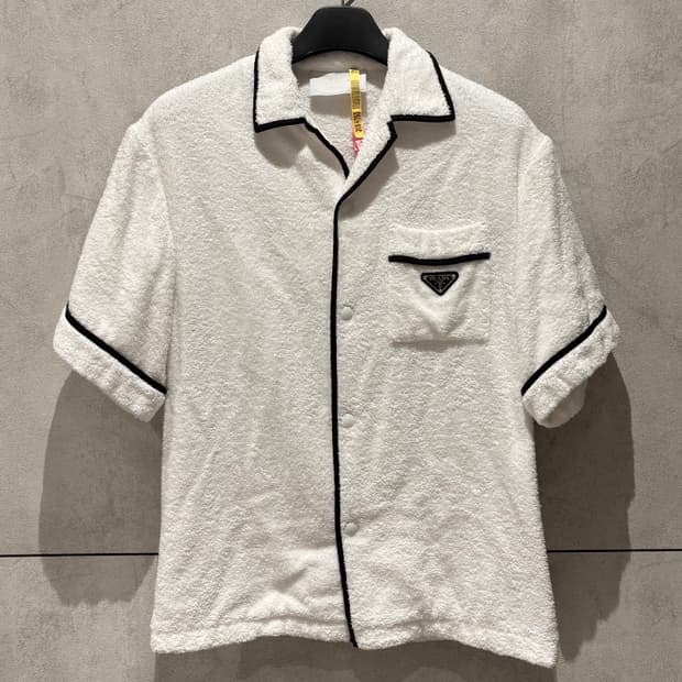 (M) 프라다 삼각로고 테리 코튼 볼링 반팔 셔츠