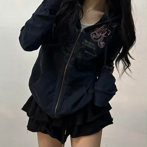 할리데이비슨 y2k 펑크 걸즈 후드집업 대대장 져지(XL)