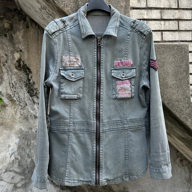Vintage patch detail jacket khaki 