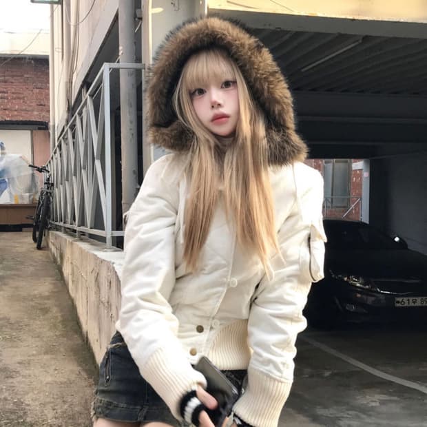 히니츠키 아마네 n2b 스웨이드 무스탕 퍼 후드 점퍼