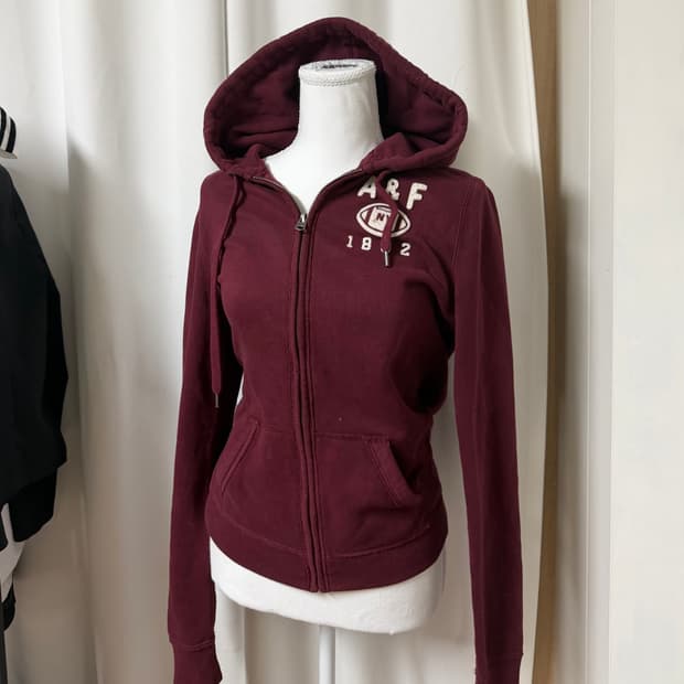 아베크롬비 와인버건디 딱붙 후드집업