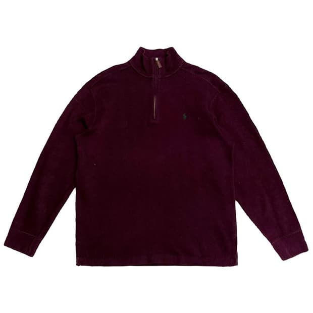 POLO 버건디 코튼 하프 집업 니트 M
