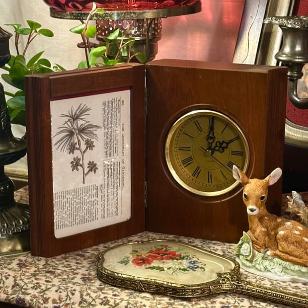 일본 빈티지 월넛 우드 북 커버 디자인 시계 액자