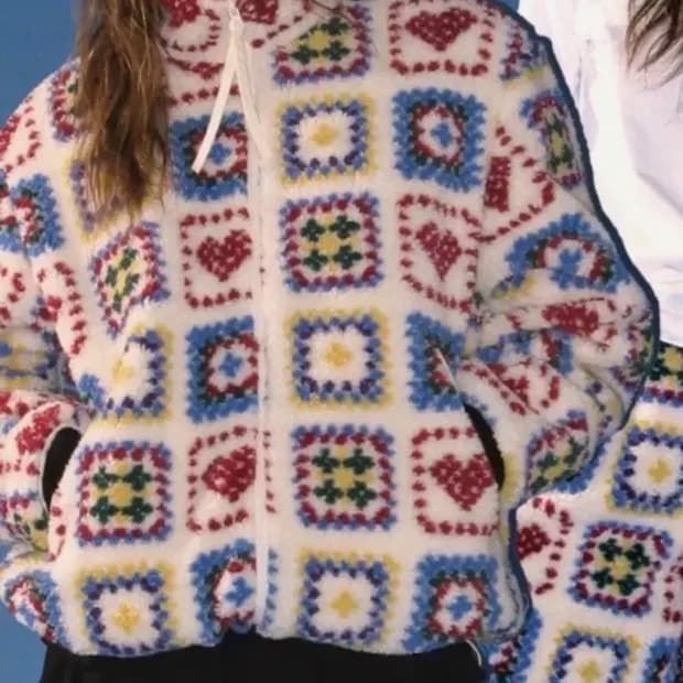 론론 하트 크로셰 패턴 플리스 자켓 아이보리
