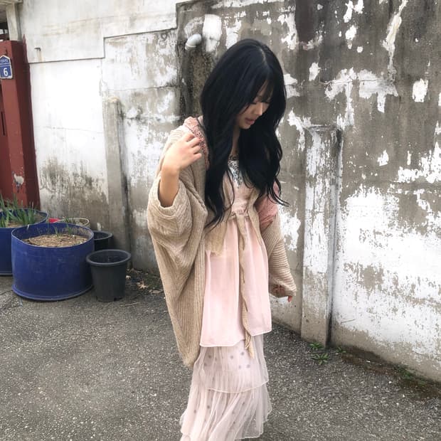 빈티지 복숭아 레이어드 코디세트