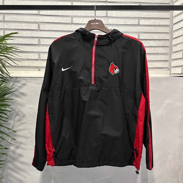 나이키 올드스쿨 후드 바람막이 버드 패치 투포켓 밑단 스트링 디테일 블랙