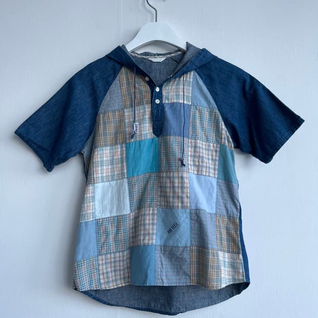 PINK HOUSE 데님 패치 반팔후드