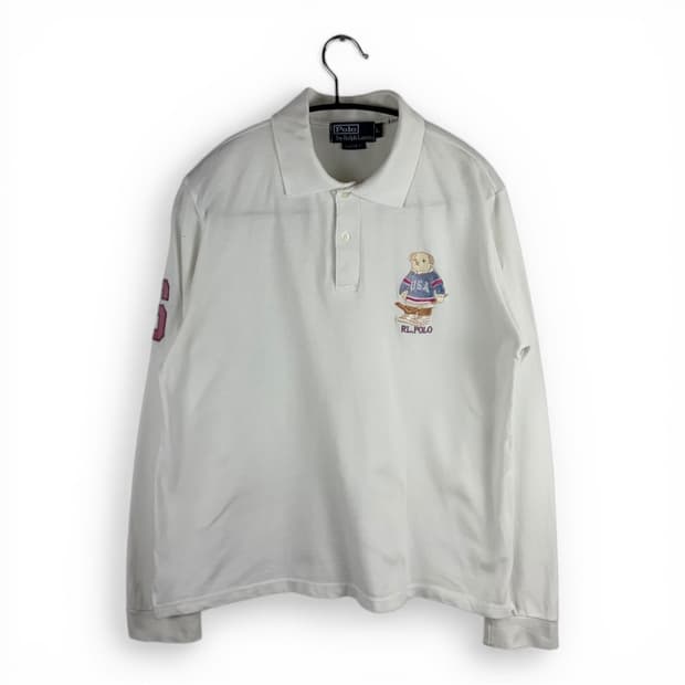(L) 폴로랄프로렌 폴로베어 긴팔 카라 티 화이트