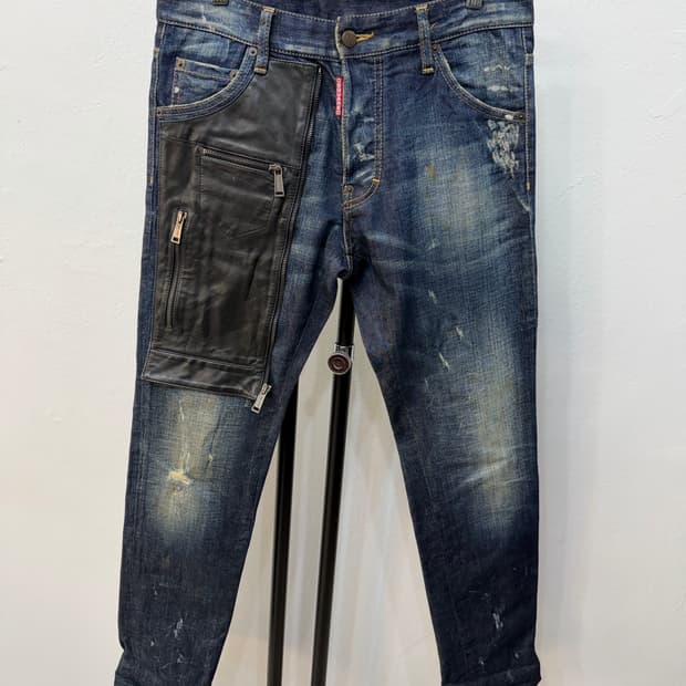 정품) DSQUARED2 가죽 패치 데님 청바지 44(32)