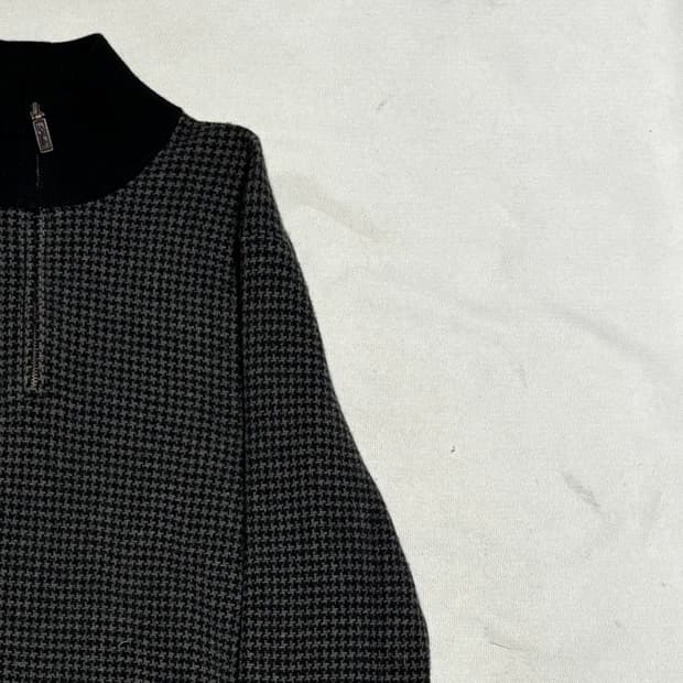 M 폴로랄프로렌 하운드투스 패턴 메리노 울 반집업 니트