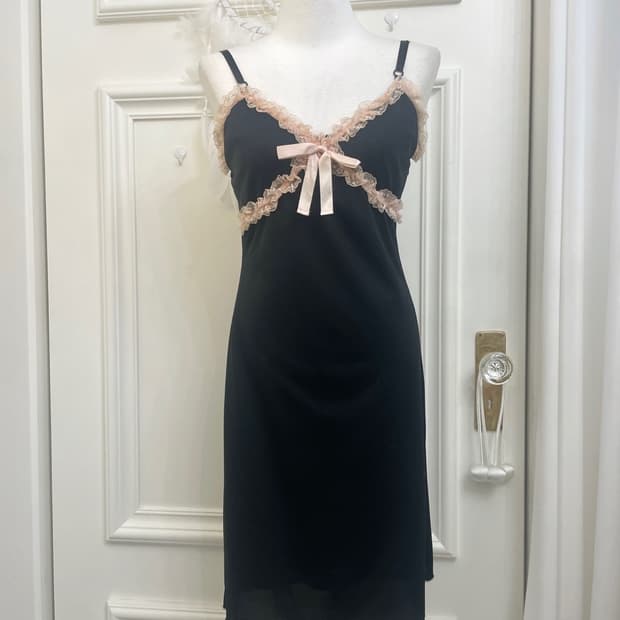 black coral lace trim bow lovely opc