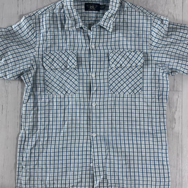 RRL 24SS 인디고 체크 져지 캠프 셔츠 M
