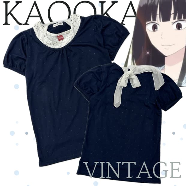 🩵사와코의 도트 레이어드 코디세트🩵 홀터넥 리본 퍼프 일본 빈티지