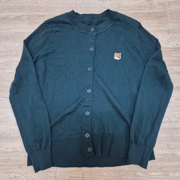 메종키츠네 자수 헤드 와펜로고 라운드 울 니트 가디건 M(95)