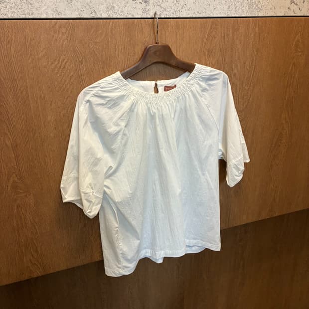 빈티지 반팔 블라우스 퍼프 슬리브 셔링 디테일 화이트 k272