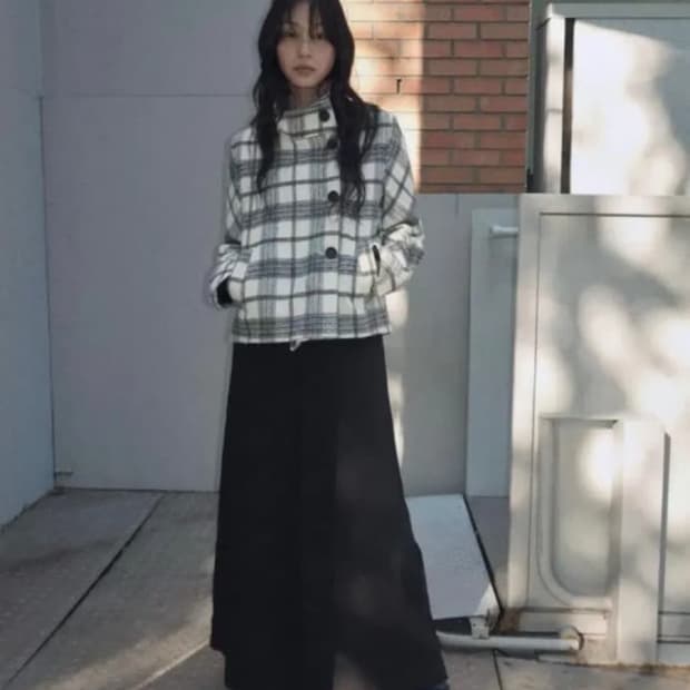 (새상품) 자라 ZARA 체크 하이넥 코트 s