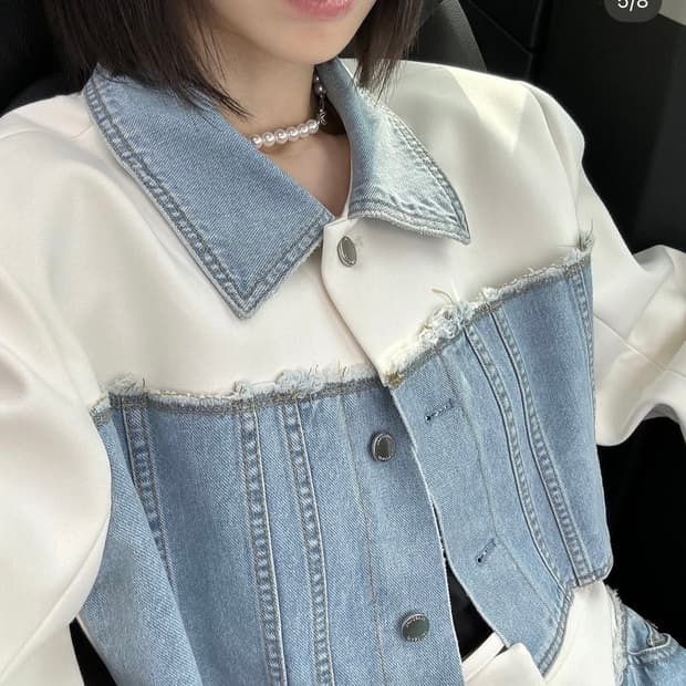 다이애그널 데님 믹스 자켓