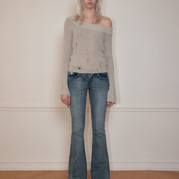 보헤미안서울 GRUNGE ONE-SHOULDER KNIT, BEIGE