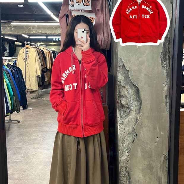 아베크롬비 양털 후드집업 레드 M #csz3319