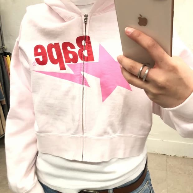 베이프 스타 딸기우유 크롭 후드집업