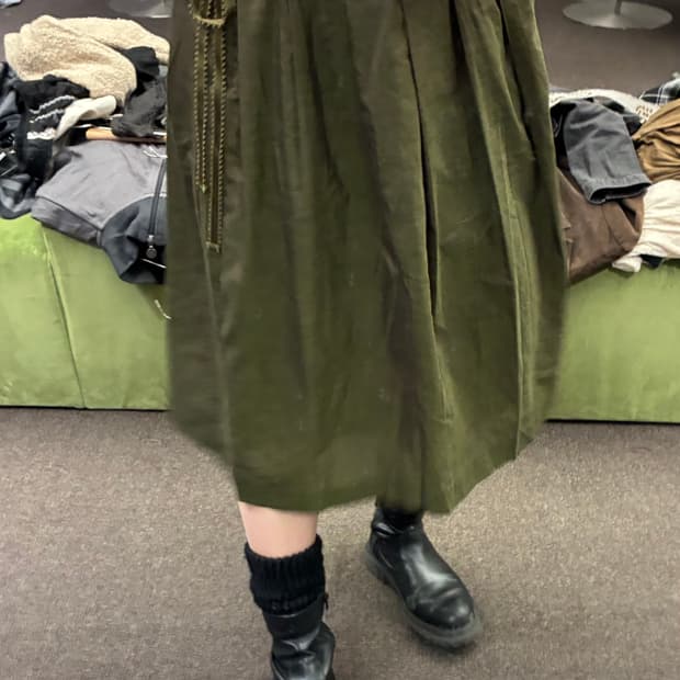 S)Japanese vintage 여성 리본 디테일 플리츠 미디 스커트