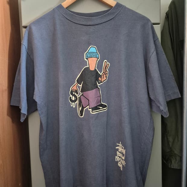 90s old stussy 스투시 피스 앤 프로스페리티 머니맨 티셔츠