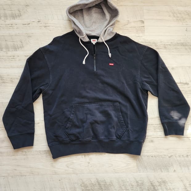 LEVIS 리바이스 블랙 그레이 후드티셔츠 하프집업 XL(100~105)