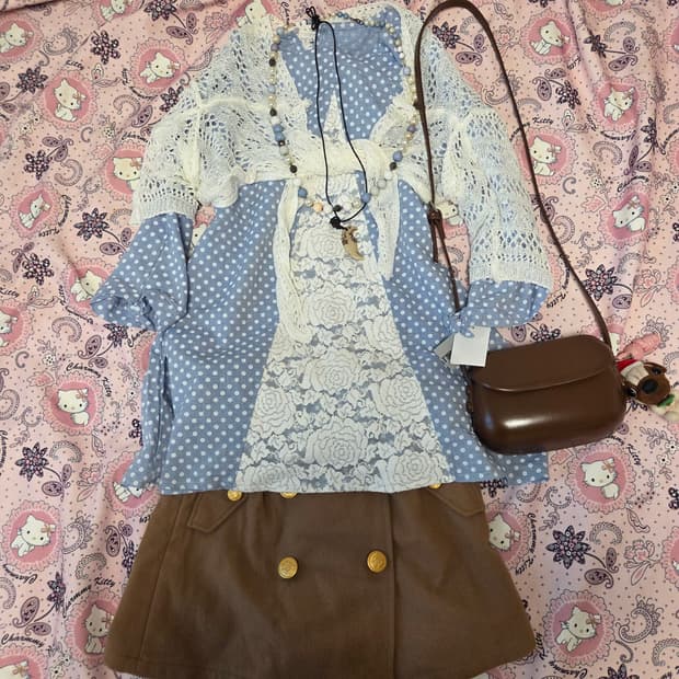 𓆉⋆｡코디셋: 모리걸 하구미 도트 땡땡이 엑시즈팜깔 세트 ˚𓇼 ˖°