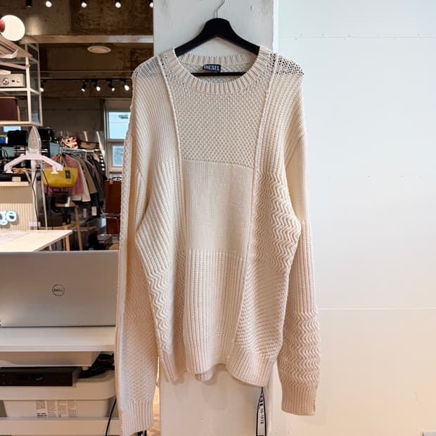 디젤 아이보리 패치워크 울 니트 