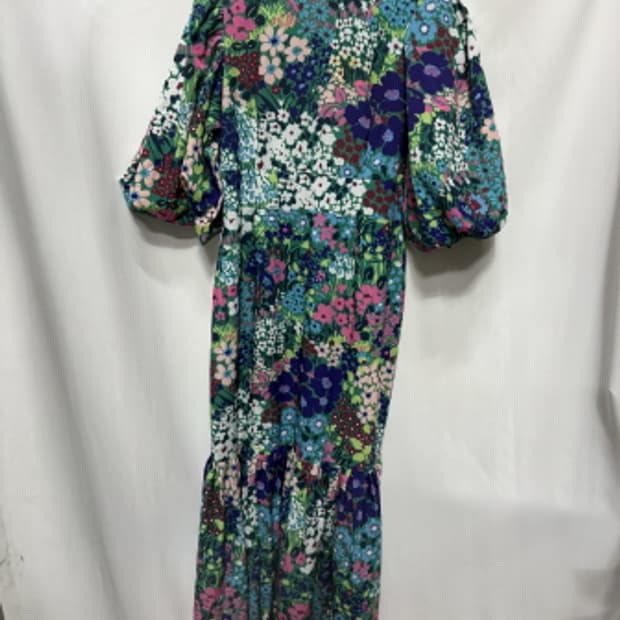 티파니 앤 플라워 패턴퍼프 소매 롱 원피스