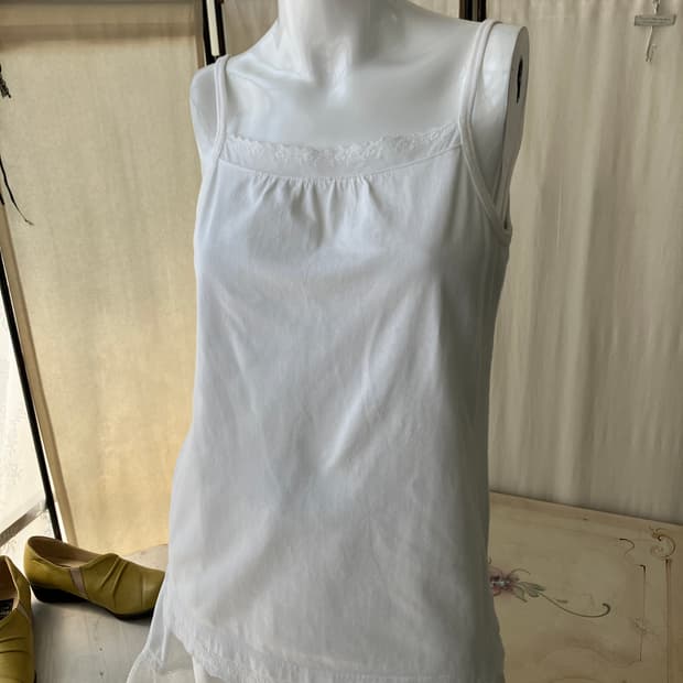 white crochet mori strap sleeveless