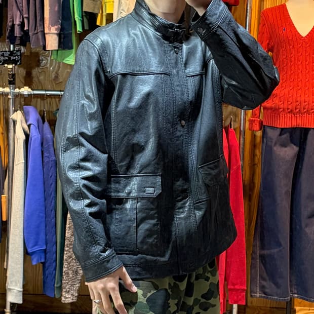 XL 인디언 블루 벨티드 카라 램스킨 레더자켓