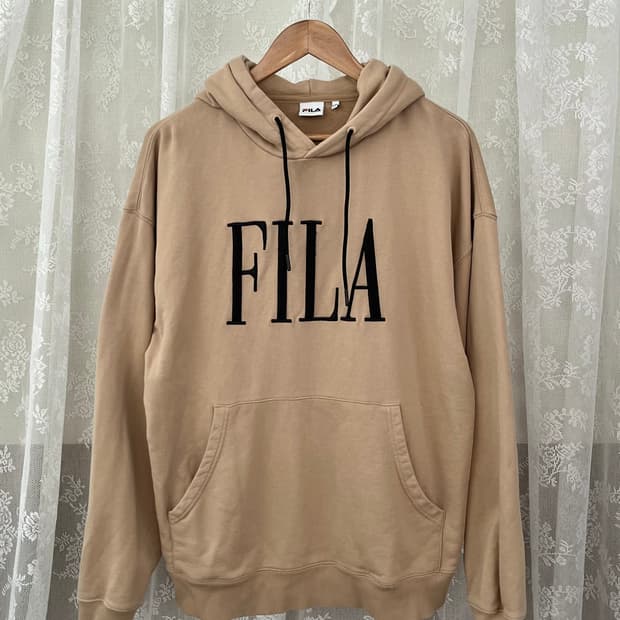 L) 휠라 루즈핏 빅로고 후드 티셔츠 베이지