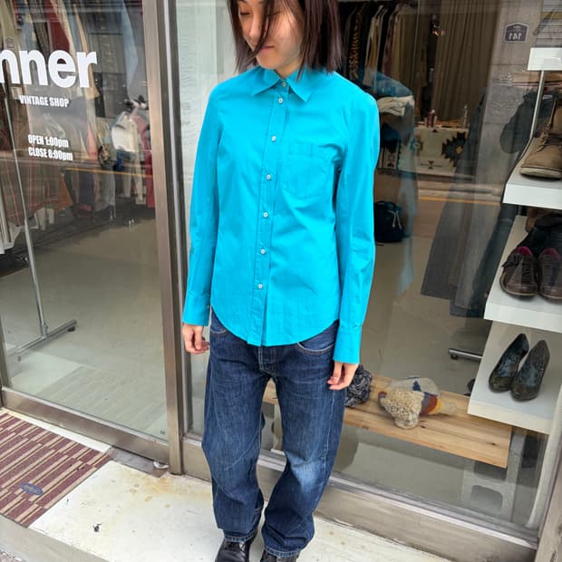 Jil Sander 비비드 블루 미니멀 셔츠