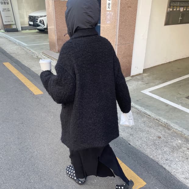 모노하 더블 버튼 하프 코트 블랙