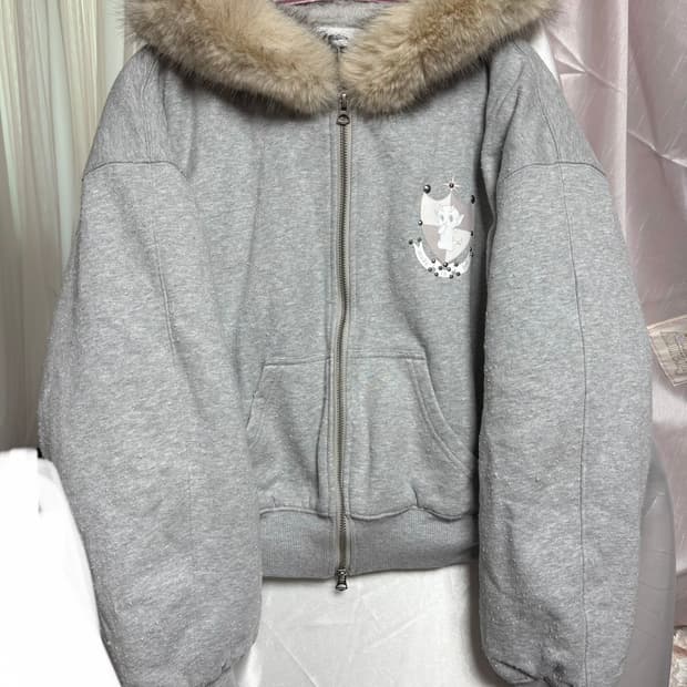 노드레스 그레이 퍼 후드집업