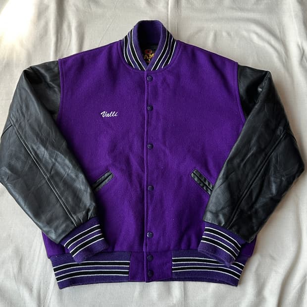바시티 레더 자켓 made in USA 퍼플 100