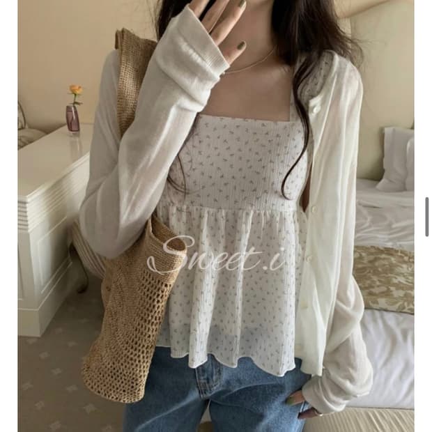 새상품 프리티영띵 린넨 라운드 가디건 아이보리