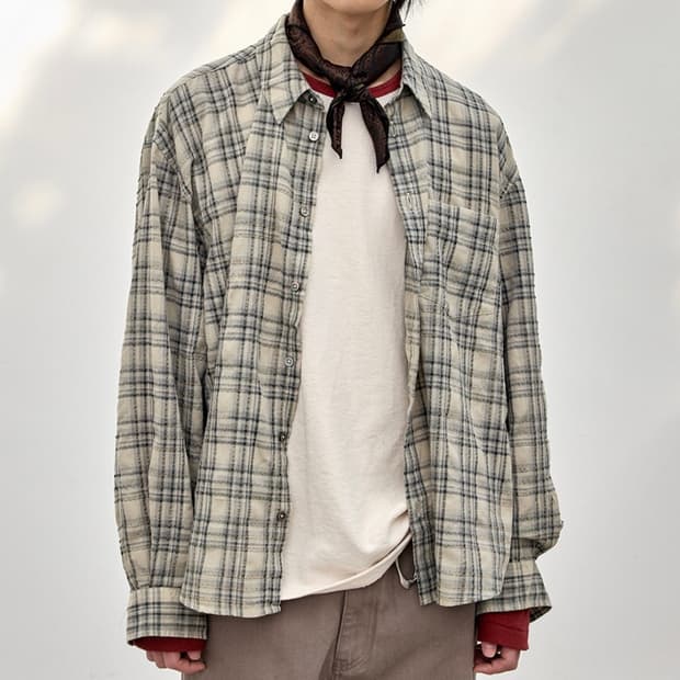 해칭룸 classic shirt over dyed check butter