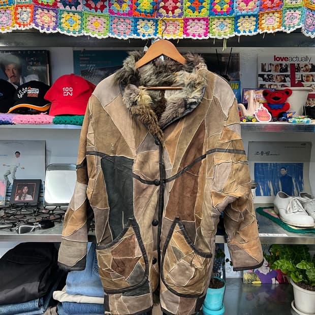 Vintage Patchwork Shearling Coat