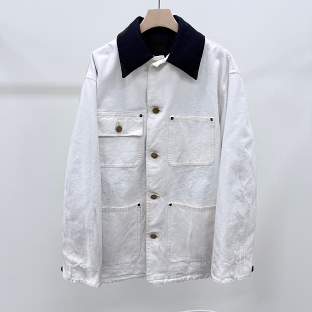 [S+급/오버핏S] 24FW 프라다 더티 워싱 코튼 자켓 화이트