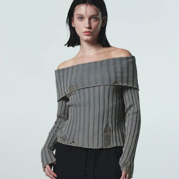 커렌트 WASHING OFF SHOULDER KNIT TOP 