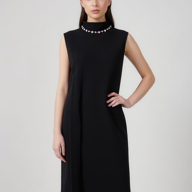 코스 블랙 민소매 롱 원피스