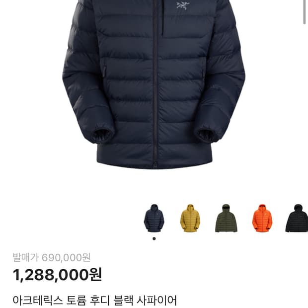 아크테릭스 토륨 후디 블랙 사파이어 