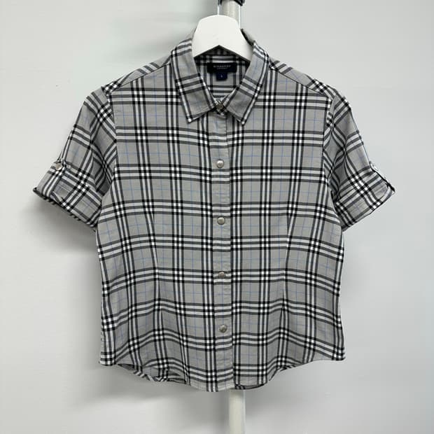 버버리 스냅버튼 하프 체크 셔츠